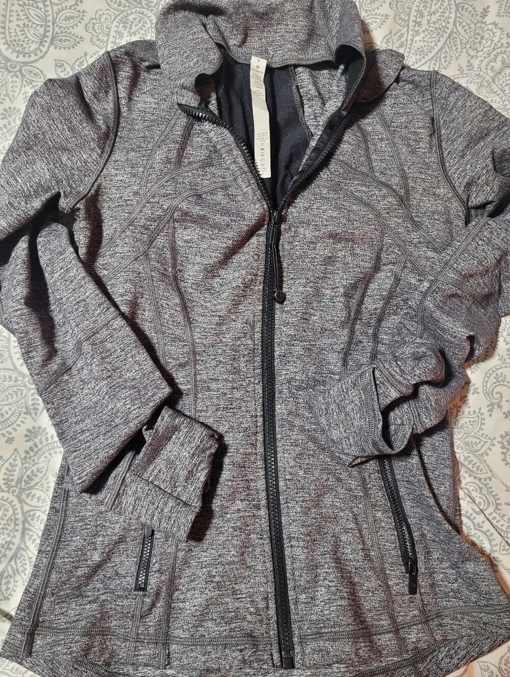 Women’s Heather Gray Zip-Up Jacket with Hood Size 6